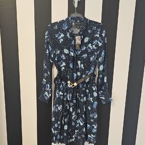 Gracia Floral Blue Dress with Belt